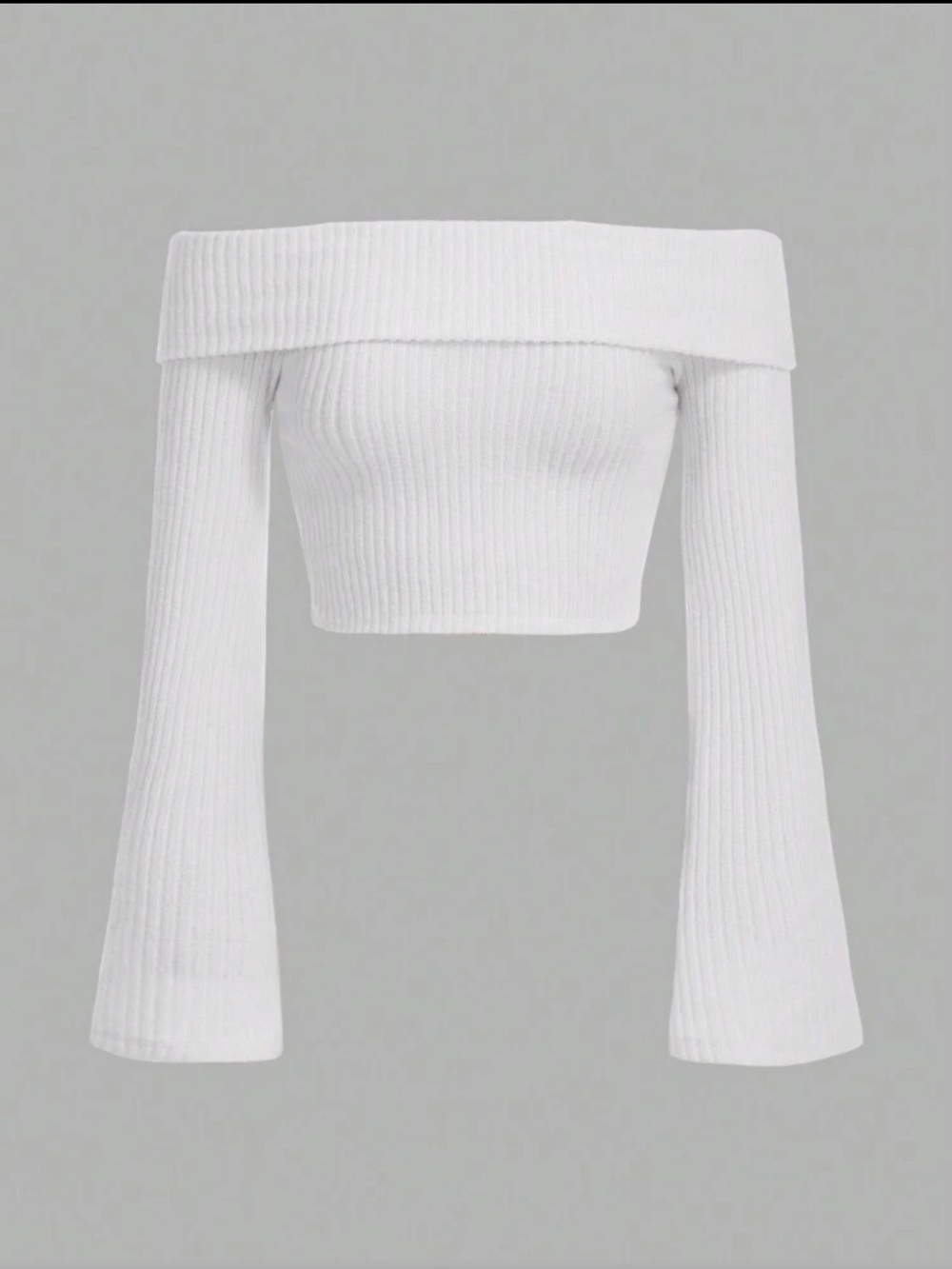 Off-Shoulder White Ribbed Crop Sweater